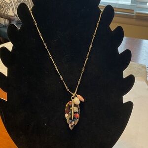 Stella & Dot Gold Tone Necklace with Multicolor Leaf Pendant